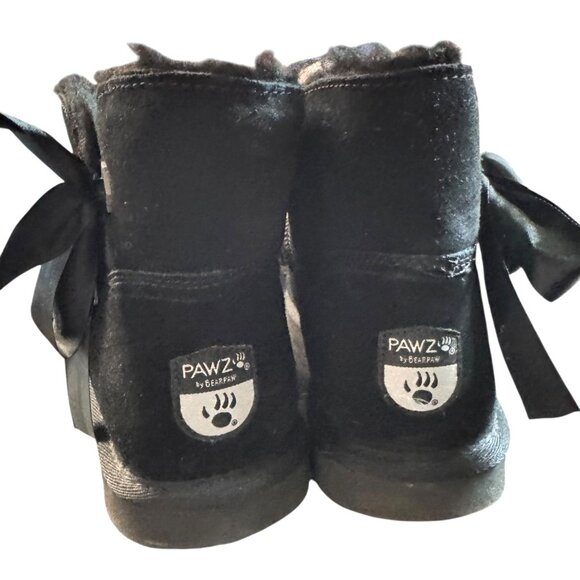 Pawz By Bearpaw Women's Sz 10 Black Suede & Faux Fur Ankle Boots With Ribbon Bow - Picture 3 of 7